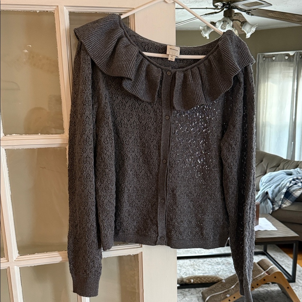 Shimmer Gray Ruffled Women's Sweater
